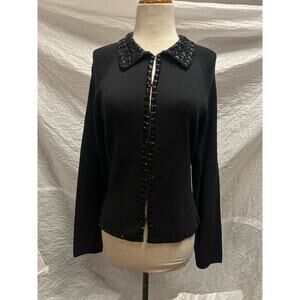 NY BASED Black HandBeaded 100% Cotton Snap Up Blouse Size Medium.